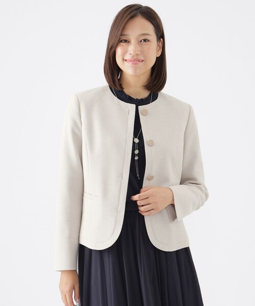 【セール】【美シリーズ】【ウォッシャブル】【セットアップ対応】ラメツイーディージャージノーカラージャケット（ノーカラージャケット）｜TRANS WORK（トランスワーク）