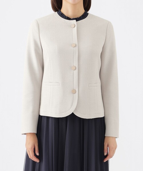 【セール】【美シリーズ】【ウォッシャブル】【セットアップ対応】ラメツイーディージャージノーカラージャケット（ノーカラージャケット）｜TRANS WORK（トランスワーク）