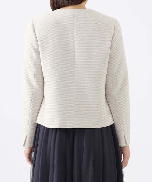 【セール】【美シリーズ】【ウォッシャブル】【セットアップ対応】ラメツイーディージャージノーカラージャケット（ノーカラージャケット）｜TRANS WORK（トランスワーク）