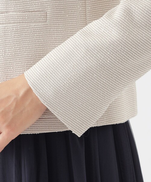 【セール】【美シリーズ】【ウォッシャブル】【セットアップ対応】ラメツイーディージャージノーカラージャケット（ノーカラージャケット）｜TRANS WORK（トランスワーク）