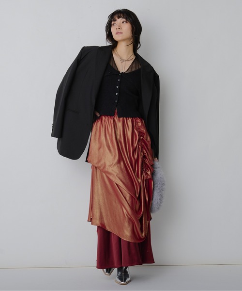 Ezick（エジック）の「Shiny layeredトロミタックスカート（スカート・レディース・レッド/シルバー/ブラック・FREE）」の4枚目の写真