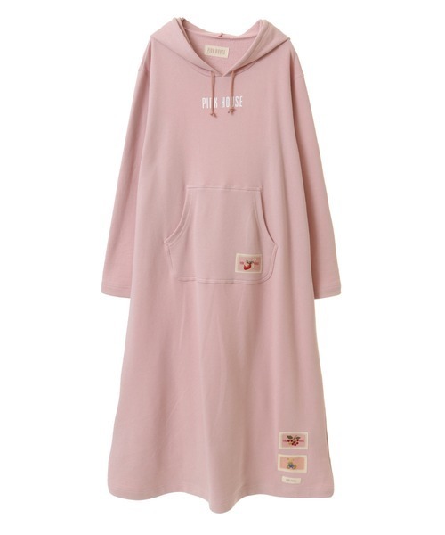 PINK HOUSE フード付きロングワンピース ピンク PINK HOUSE（ピンクハウス）の「ロゴプリントフードワンピース