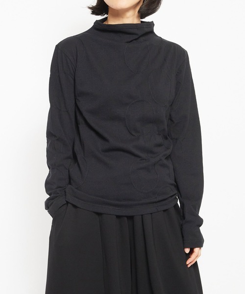 gomme（ゴム）の「リングドット　ハイネックＴ（Tシャツ/カットソー・レディース・ホワイト/ブラック・MEDIUM）」の2枚目の写真