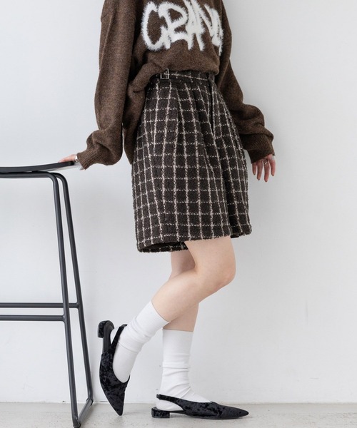 RAGEBLUE(レイジブルー)の「サイドベルト付/ツイードチェックショートパンツ(その他パンツ・レディース・ブラウン・FREE)」の5枚目の写真