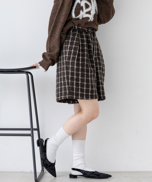 RAGEBLUE(レイジブルー)の「サイドベルト付/ツイードチェックショートパンツ(その他パンツ・レディース・ブラウン・FREE)」の6枚目の写真