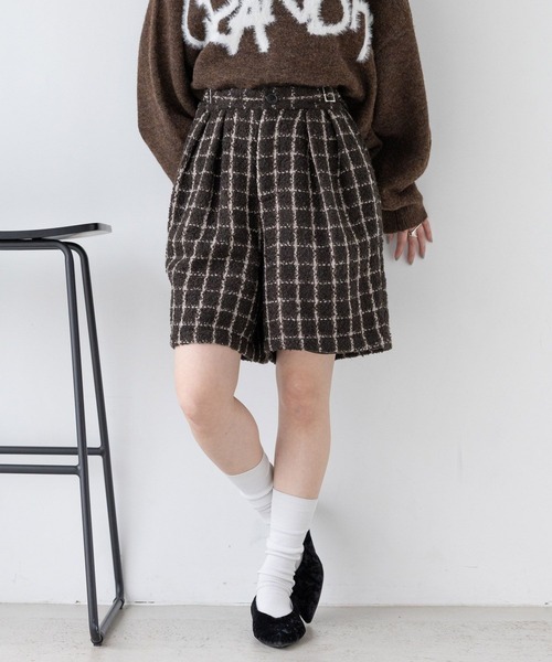 RAGEBLUE(レイジブルー)の「サイドベルト付/ツイードチェックショートパンツ(その他パンツ・レディース・ブラウン・FREE)」の7枚目の写真