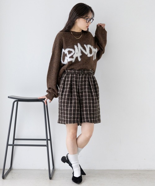 RAGEBLUE(レイジブルー)の「サイドベルト付/ツイードチェックショートパンツ(その他パンツ・レディース・ブラウン・FREE)」の2枚目の写真