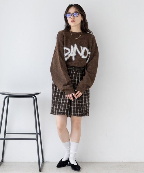 RAGEBLUE(レイジブルー)の「サイドベルト付/ツイードチェックショートパンツ(その他パンツ・レディース・ブラウン・FREE)」の4枚目の写真