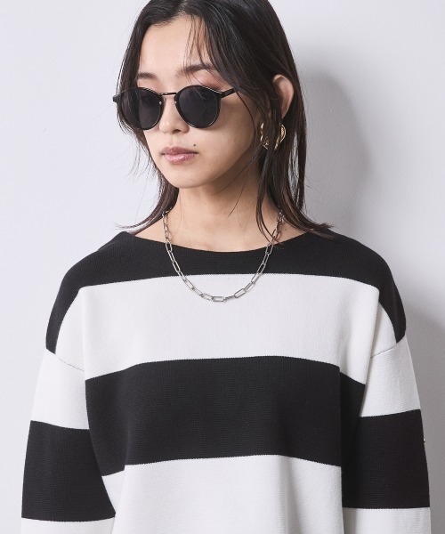CHIC STYLE(シックスタイル)の「ミラノリブボートネックニットプルオーバー <大きいサイズ有>シックスタイル(ニット/セーター・レディース・ホワイト×ブラック/ブラック系・M/L/LL/3L/4L/5L)」の13枚目の写真