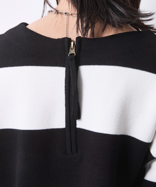 CHIC STYLE(シックスタイル)の「ミラノリブボートネックニットプルオーバー <大きいサイズ有>シックスタイル(ニット/セーター・レディース・ホワイト×ブラック/ブラック系・M/L/LL/3L/4L/5L)」の14枚目の写真