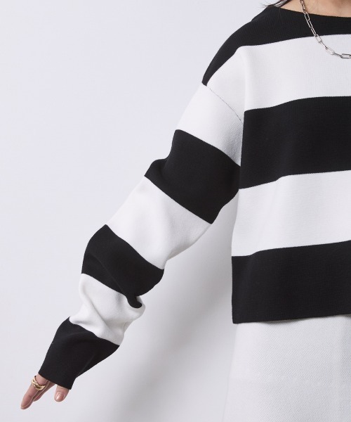 CHIC STYLE(シックスタイル)の「ミラノリブボートネックニットプルオーバー <大きいサイズ有>シックスタイル(ニット/セーター・レディース・ホワイト×ブラック/ブラック系・M/L/LL/3L/4L/5L)」の16枚目の写真