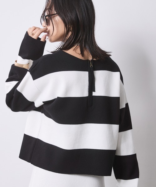 CHIC STYLE(シックスタイル)の「ミラノリブボートネックニットプルオーバー <大きいサイズ有>シックスタイル(ニット/セーター・レディース・ホワイト×ブラック/ブラック系・M/L/LL/3L/4L/5L)」の20枚目の写真