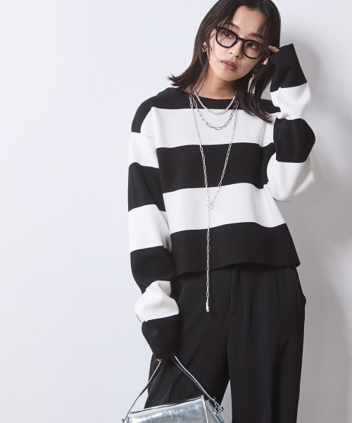 CHIC STYLE(シックスタイル)の「ミラノリブボートネックニットプルオーバー <大きいサイズ有>シックスタイル(ニット/セーター・レディース・ホワイト×ブラック/ブラック系・M/L/LL/3L/4L/5L)」の21枚目の写真
