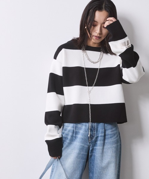 CHIC STYLE(シックスタイル)の「ミラノリブボートネックニットプルオーバー <大きいサイズ有>シックスタイル(ニット/セーター・レディース・ホワイト×ブラック/ブラック系・M/L/LL/3L/4L/5L)」の22枚目の写真