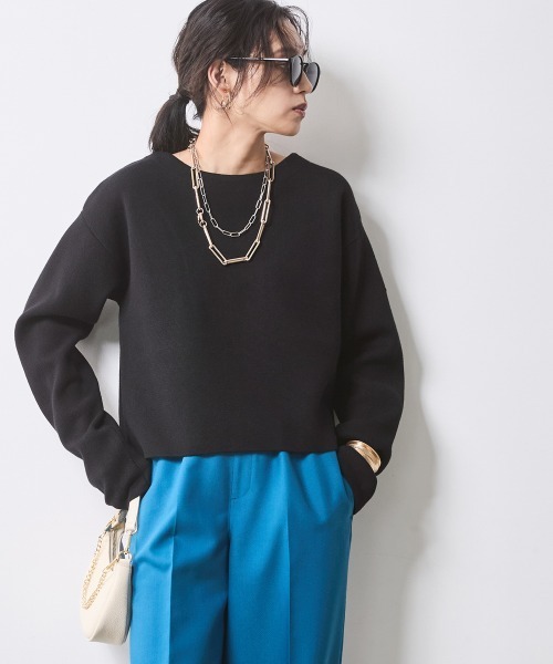 CHIC STYLE(シックスタイル)の「ミラノリブボートネックニットプルオーバー <大きいサイズ有>シックスタイル(ニット/セーター・レディース・ホワイト×ブラック/ブラック系・M/L/LL/3L/4L/5L)」の18枚目の写真