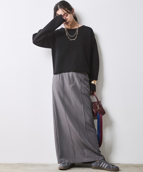 CHIC STYLE(シックスタイル)の「ミラノリブボートネックニットプルオーバー <大きいサイズ有>シックスタイル(ニット/セーター・レディース・ホワイト×ブラック/ブラック系・M/L/LL/3L/4L/5L)」の4枚目の写真