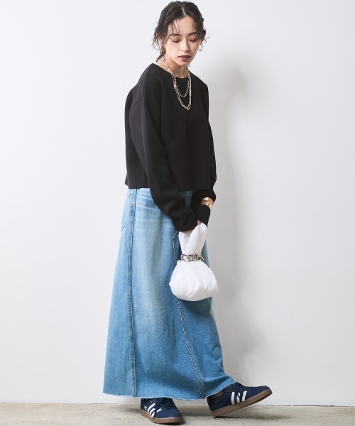 CHIC STYLE(シックスタイル)の「ミラノリブボートネックニットプルオーバー <大きいサイズ有>シックスタイル(ニット/セーター・レディース・ホワイト×ブラック/ブラック系・M/L/LL/3L/4L/5L)」の7枚目の写真