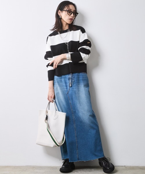 CHIC STYLE(シックスタイル)の「ミラノリブボートネックニットプルオーバー <大きいサイズ有>シックスタイル(ニット/セーター・レディース・ホワイト×ブラック/ブラック系・M/L/LL/3L/4L/5L)」の12枚目の写真