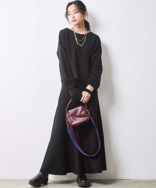 CHIC STYLE(シックスタイル)の「ミラノリブボートネックニットプルオーバー <大きいサイズ有>シックスタイル(ニット/セーター・レディース・ホワイト×ブラック/ブラック系・M/L/LL/3L/4L/5L)」の8枚目の写真