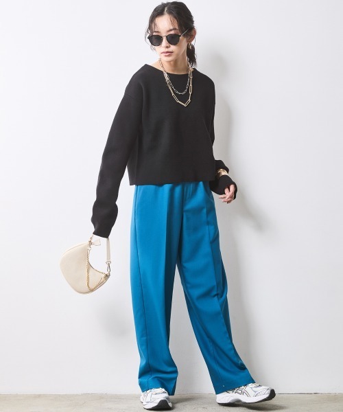 CHIC STYLE(シックスタイル)の「ミラノリブボートネックニットプルオーバー <大きいサイズ有>シックスタイル(ニット/セーター・レディース・ホワイト×ブラック/ブラック系・M/L/LL/3L/4L/5L)」の3枚目の写真