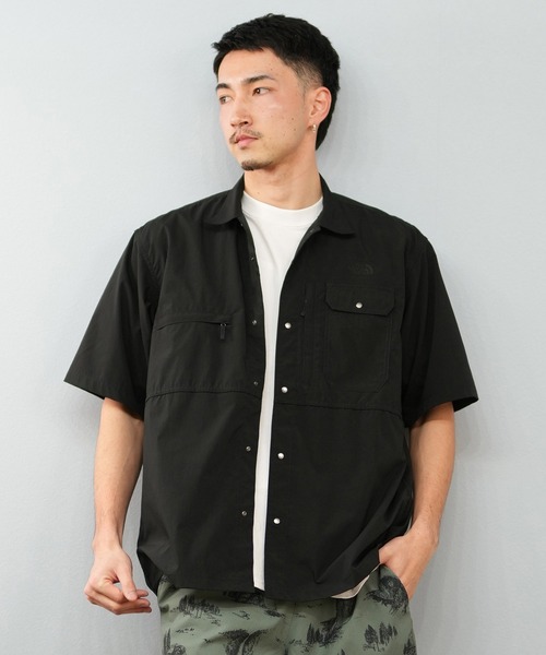 ノースフェイス THE NORTH FACE 半袖シャツブラウス サイズL 白×ブルー×マルチ レディース チェック柄 トップス