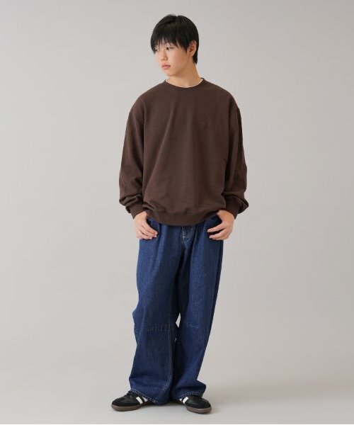 GLAZOS（グラソス）の「【大人向けサイズあり】裏毛・ワンポイント刺繍ロゴトレーナー（スウェット・キッズ・ブラウン/ネイビー/ブラック/オートミール・LL/L/M/S）」の5枚目の写真