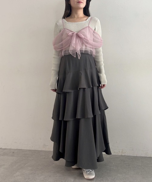 mysty woman（ミスティウーマン）の「リボン2WAYキャミSET  315780（ニット/セーター・レディース・ライトグレー/ピンク/オフホワイト/ブラック・FREE）」の11枚目の写真