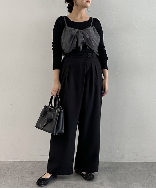 mysty woman（ミスティウーマン）の「リボン2WAYキャミSET  315780（ニット/セーター・レディース・ライトグレー/ピンク/オフホワイト/ブラック・FREE）」の12枚目の写真