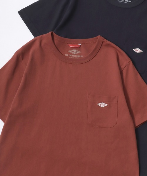 BALL（ボール）の「BALL/ボール ワンポイントロゴ ワッペン刺繍  ポケット付 半袖Tシャツ レディース メンズ（Tシャツ/カットソー・メンズ・ブラック/サックスブルー/オフホワイト/レンガ/グリーン/チャコール/モカ/ネイビー/グレー・M/L/LL）」の9枚目の写真