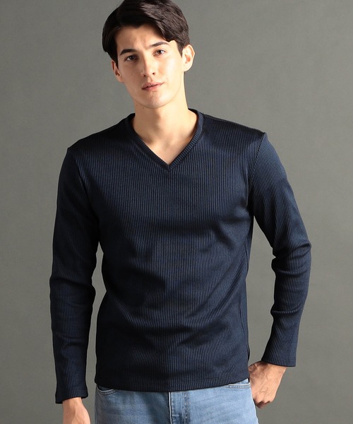 MONSIEUR NICOLE(ムッシュニコル)の「ブライトリブ Vネックカットソー(Tシャツ/カットソー・メンズ・ホワイト/ライトグレー/ブルー/ブラック・LARGE/X-LARGE/MEDIUM)」の4枚目の写真