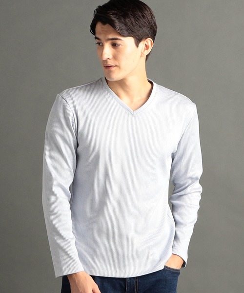 MONSIEUR NICOLE(ムッシュニコル)の「ブライトリブ Vネックカットソー(Tシャツ/カットソー・メンズ・ホワイト/ライトグレー/ブルー/ブラック・LARGE/X-LARGE/MEDIUM)」の2枚目の写真