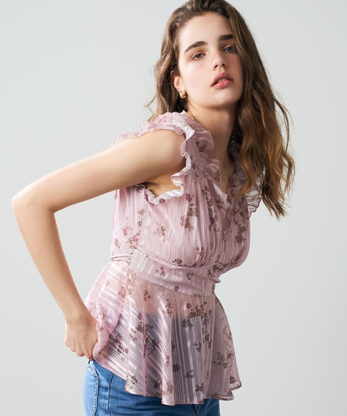 ME COUTURE（ミークチュール）の「ラメストライプブーケブラウス（シャツ/ブラウス・レディース・ピンク/アイボリー・FREE）」の6枚目の写真