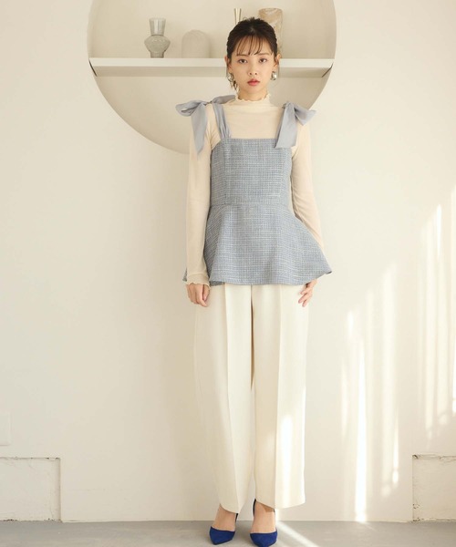 fifth（フィフス）の「ショルダーリボンペプラムツイードビスチェ（キャミソール・レディース・グレー/アイボリー/パープル・M）」の15枚目の写真