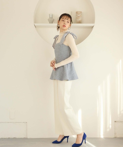 fifth（フィフス）の「ショルダーリボンペプラムツイードビスチェ（キャミソール・レディース・グレー/アイボリー/パープル・M）」の16枚目の写真