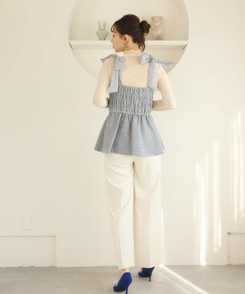 fifth（フィフス）の「ショルダーリボンペプラムツイードビスチェ（キャミソール・レディース・グレー/アイボリー/パープル・M）」の17枚目の写真