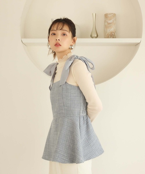 fifth（フィフス）の「ショルダーリボンペプラムツイードビスチェ（キャミソール・レディース・グレー/アイボリー/パープル・M）」の9枚目の写真