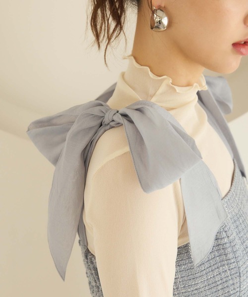 fifth（フィフス）の「ショルダーリボンペプラムツイードビスチェ（キャミソール・レディース・グレー/アイボリー/パープル・M）」の12枚目の写真