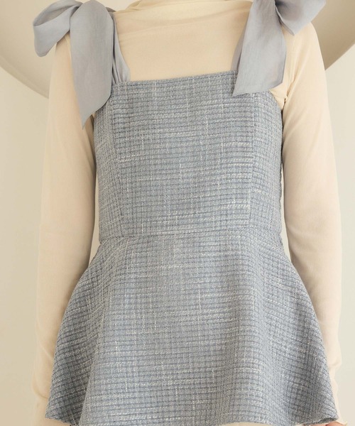 fifth（フィフス）の「ショルダーリボンペプラムツイードビスチェ（キャミソール・レディース・グレー/アイボリー/パープル・M）」の13枚目の写真