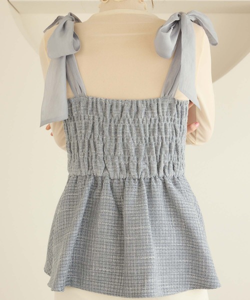 fifth（フィフス）の「ショルダーリボンペプラムツイードビスチェ（キャミソール・レディース・グレー/アイボリー/パープル・M）」の14枚目の写真