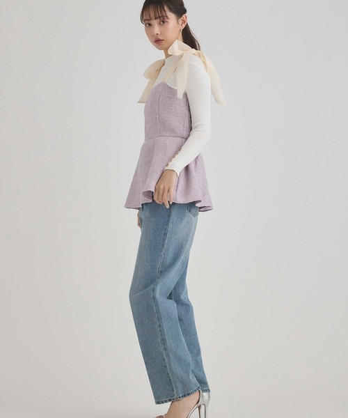 fifth（フィフス）の「ショルダーリボンペプラムツイードビスチェ（キャミソール・レディース・グレー/アイボリー/パープル・M）」の21枚目の写真