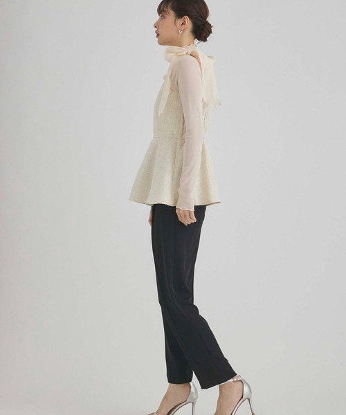 fifth（フィフス）の「ショルダーリボンペプラムツイードビスチェ（キャミソール・レディース・グレー/アイボリー/パープル・M）」の7枚目の写真