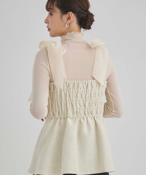 fifth（フィフス）の「ショルダーリボンペプラムツイードビスチェ（キャミソール・レディース・グレー/アイボリー/パープル・M）」の5枚目の写真