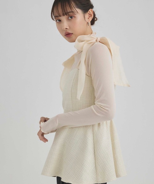 fifth（フィフス）の「ショルダーリボンペプラムツイードビスチェ（キャミソール・レディース・グレー/アイボリー/パープル・M）」の4枚目の写真