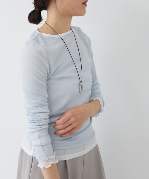 le.coeur blanc（ルクールブラン）の「薄手で着心地抜群！新色登場★シアークルーネックプルオーバー（Tシャツ/カットソー・レディース・ブラック/オフホワイト/サックスブルー/グレー/ホワイト/ネイビー・38）」の19枚目の写真