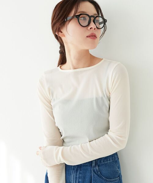 le.coeur blanc（ルクールブラン）の「薄手で着心地抜群！新色登場★シアークルーネックプルオーバー（Tシャツ/カットソー・レディース・ブラック/オフホワイト/サックスブルー/グレー/ホワイト/ネイビー・38）」の9枚目の写真