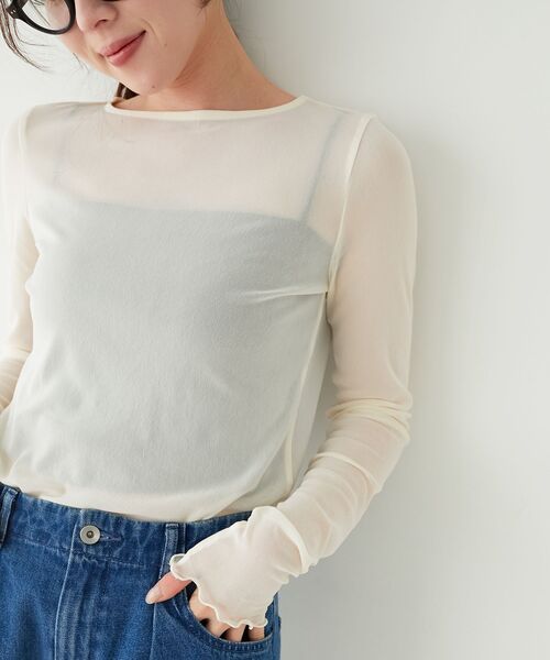 le.coeur blanc（ルクールブラン）の「薄手で着心地抜群！新色登場★シアークルーネックプルオーバー（Tシャツ/カットソー・レディース・ブラック/オフホワイト/サックスブルー/グレー/ホワイト/ネイビー・38）」の11枚目の写真