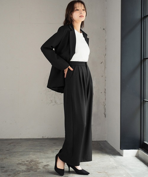 新品☆3L黒系無地ストレッチパンツスーツ上下セットお仕事・フォーマル〇B552 セール】スーツセット セットアップ カジュアル ジャケット ワイド