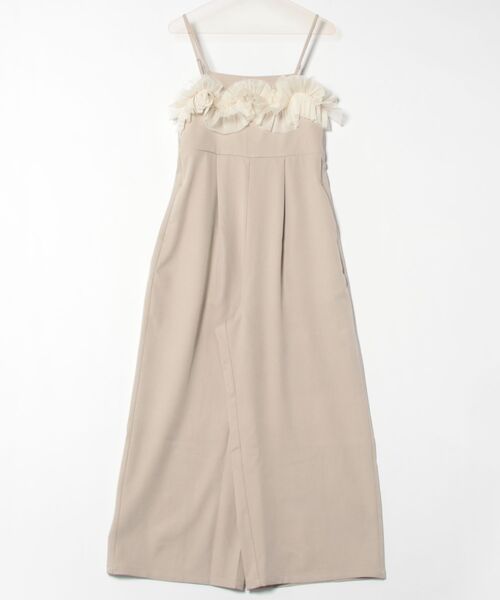 STYLEBLOCK(スタイルブロック)の「リネンタッチピンストライプチュールドッキングオールインワン(サロペット/オーバーオール・レディース・アイボリー/ライトベージュ/チャコールグレー/ブラック・M)」の4枚目の写真