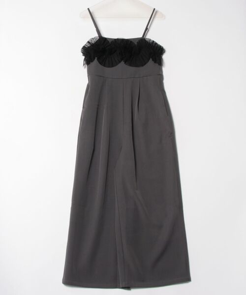 STYLEBLOCK(スタイルブロック)の「リネンタッチピンストライプチュールドッキングオールインワン(サロペット/オーバーオール・レディース・アイボリー/ライトベージュ/チャコールグレー/ブラック・M)」の6枚目の写真