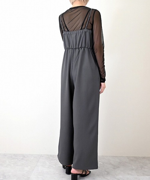 STYLEBLOCK(スタイルブロック)の「リネンタッチピンストライプチュールドッキングオールインワン(サロペット/オーバーオール・レディース・アイボリー/ライトベージュ/チャコールグレー/ブラック・M)」の9枚目の写真